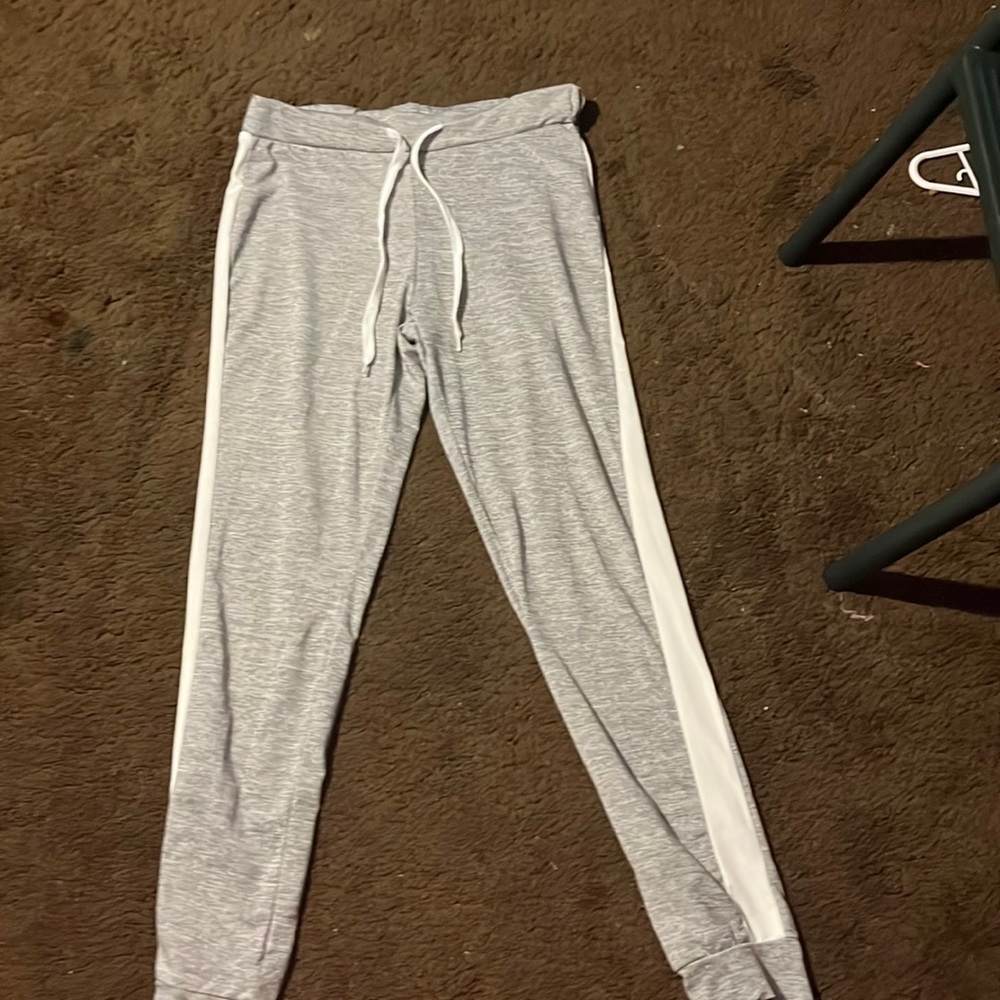 Gray and white sweat pants